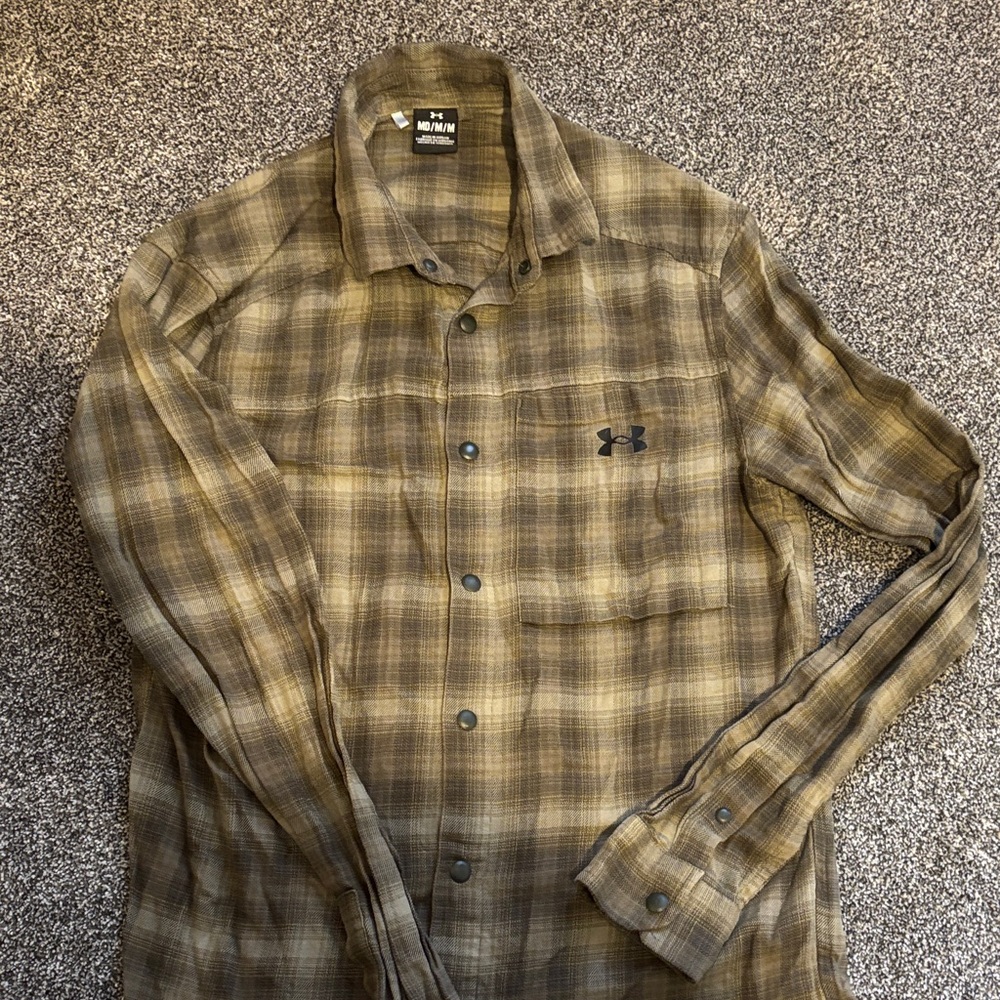 Under Armour Olive and Tan Plaid Snap-Front Shirt
